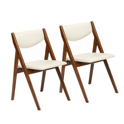 Stakmore Retro Modern Upholstered Folding Chair, Fruitwood Frame with Off White Vinyl