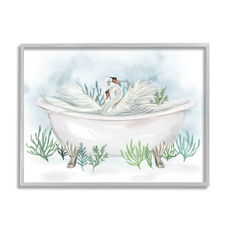 Swan Duo Bathaign Botanicals, art de la giclée encadrée par Ziwei Li, H 16 po x l 20 po x P 1,5 po
