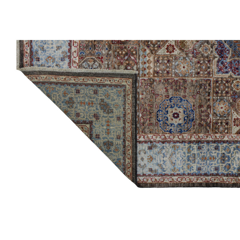 Hand Knotted Wool Area Rug in Brown And Blue