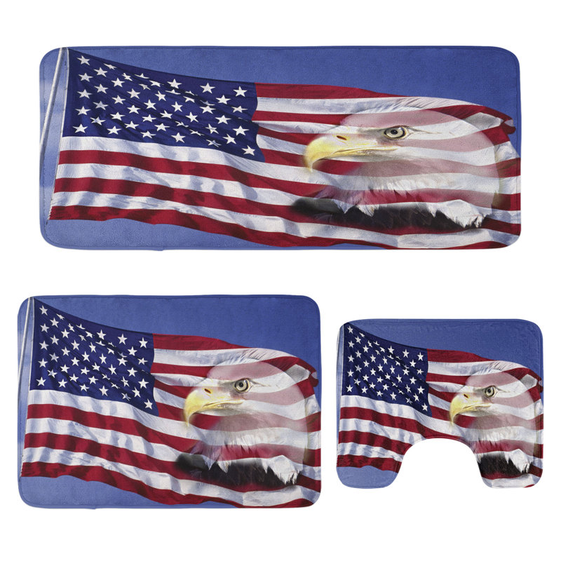  Multicolore ensemble de tapis en forme de U et de rectangles de salle de bain American Flag