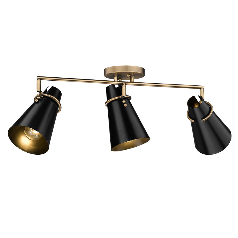 Golden Lighting Reeva 3-light Semi-Flush Mount in Modern Brass and Matte Black shade, Matte Black