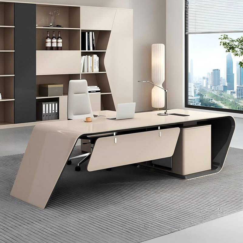 Bureau 70,87 "beige clair de luxe en forme de L, H 29,5 po x l 70,87 po x P 62,99 po