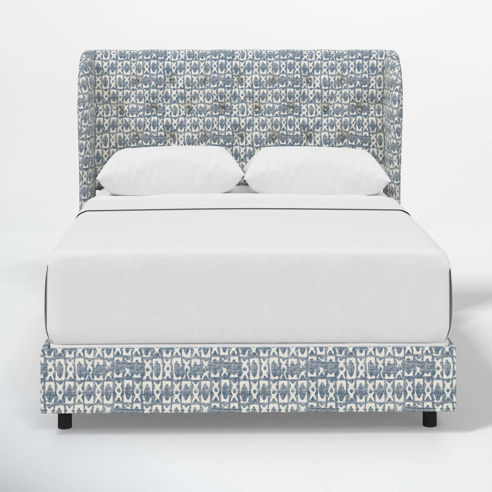 Tomey Upholstered Wingback Bed, King, Texture Block Blue