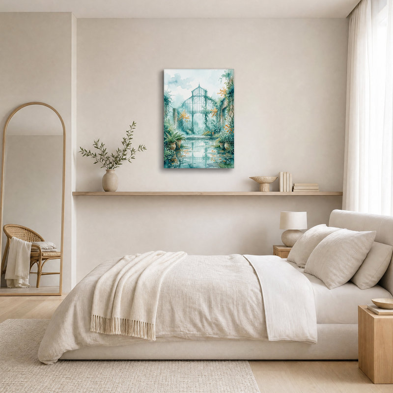 Aquarelle sur toile avec fougères en pot, art mural, H 18 po x l 12 po