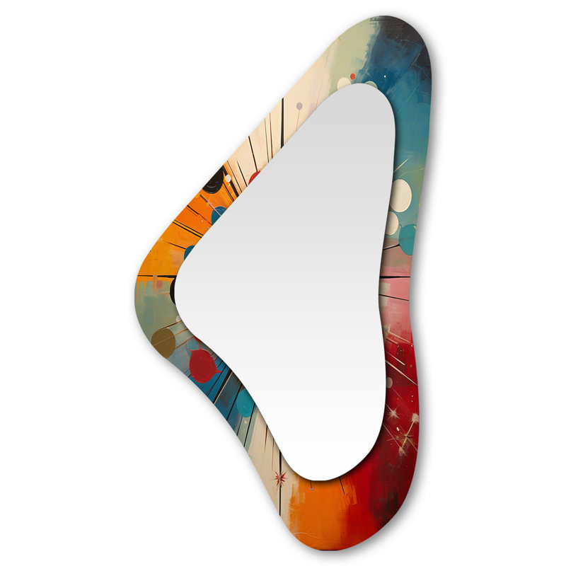 Colorful Mid Century Optical Serenade IV - Midcentury Modern Asymmetrical Unique Wall Mirror, Modern Unique Shape Mirror, Printed Metal Art