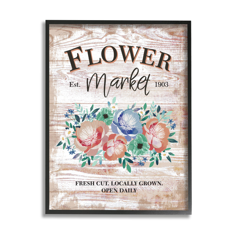 " Rustic Country Flower Market ", Midnight Black Framed Giclee, 30" H x 24" W