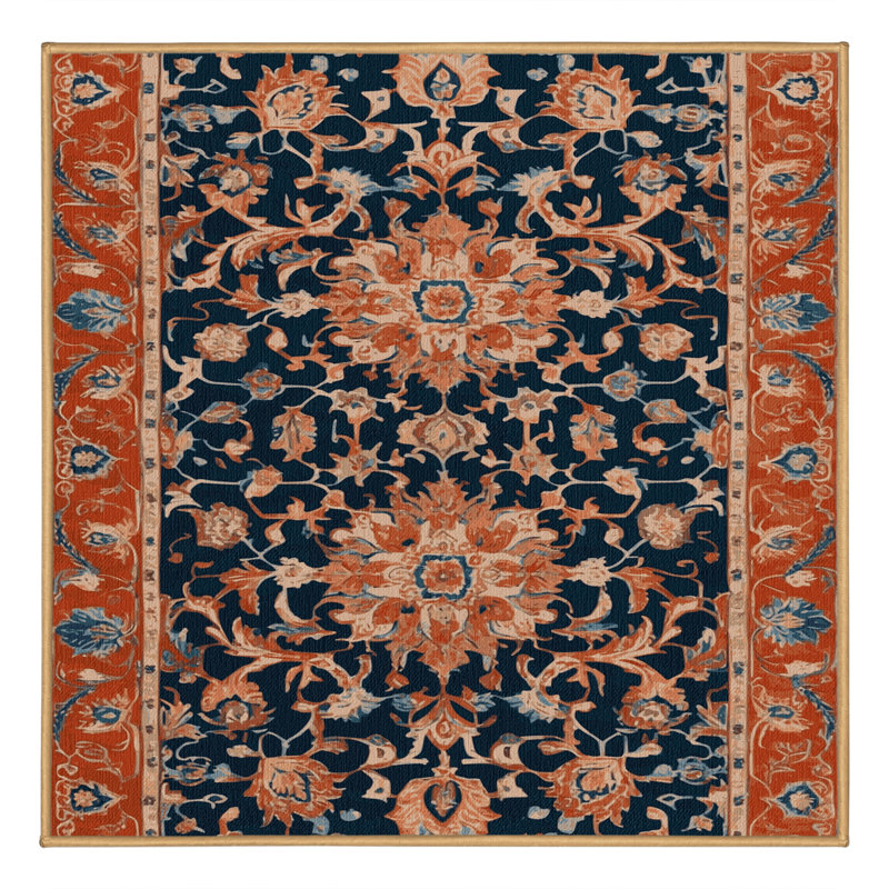 Machine Washable Tabriz Brown Area Rug, Square 5'