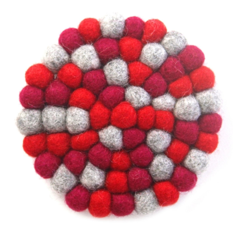 Ensemble de sous-pieds et de sous-verres en feutre fabriqués à la main - 6 - 4, Rouge
