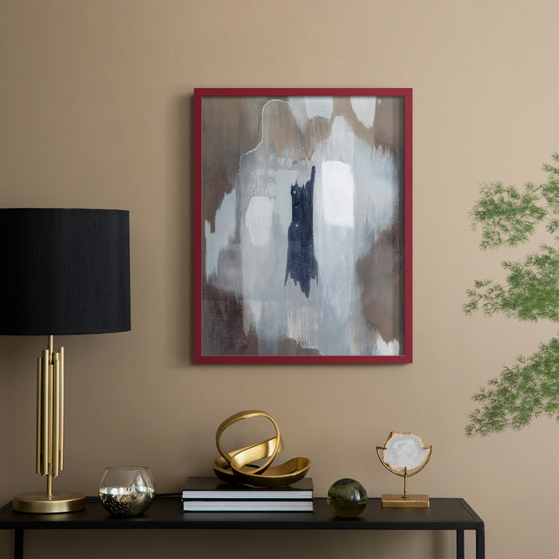 Neige et minéraux I, reproduction encadrée - bois massif, H 11 po x l 9 po, Rouge