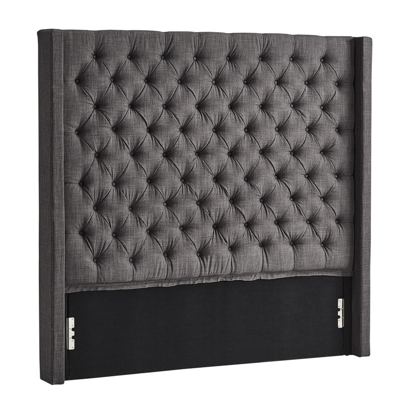 Kaster Upholstered Headboard, Heathered Dark Gray Linen, Queen