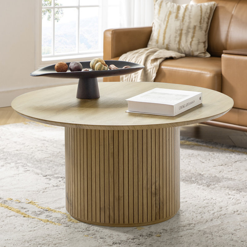 Table basse ronde en bois manufacturé Marrina, Chêne