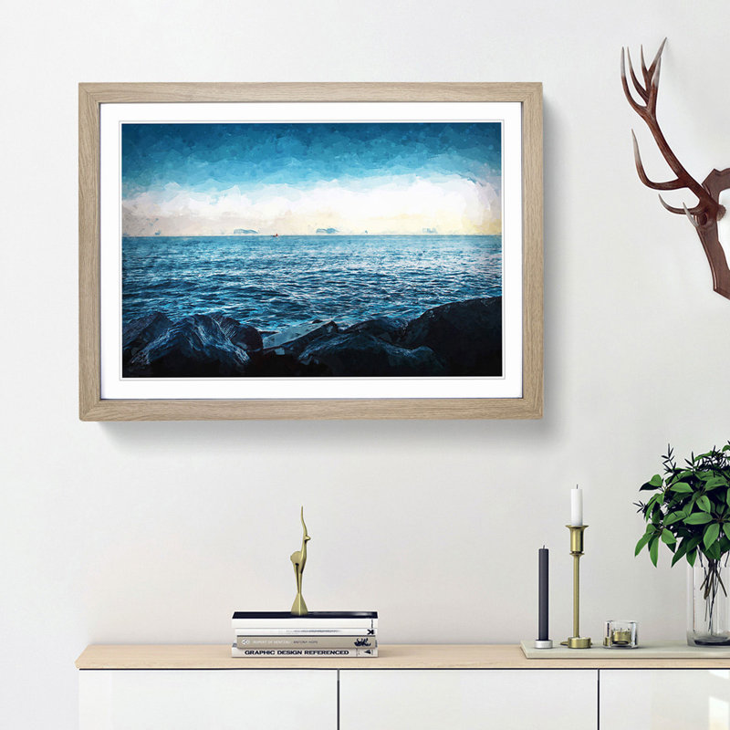 A Boat in the Distance in Abstract - Picture Frame Graphic Art Print, 62cm H x 87cm W x 2cm D, Oak Framed