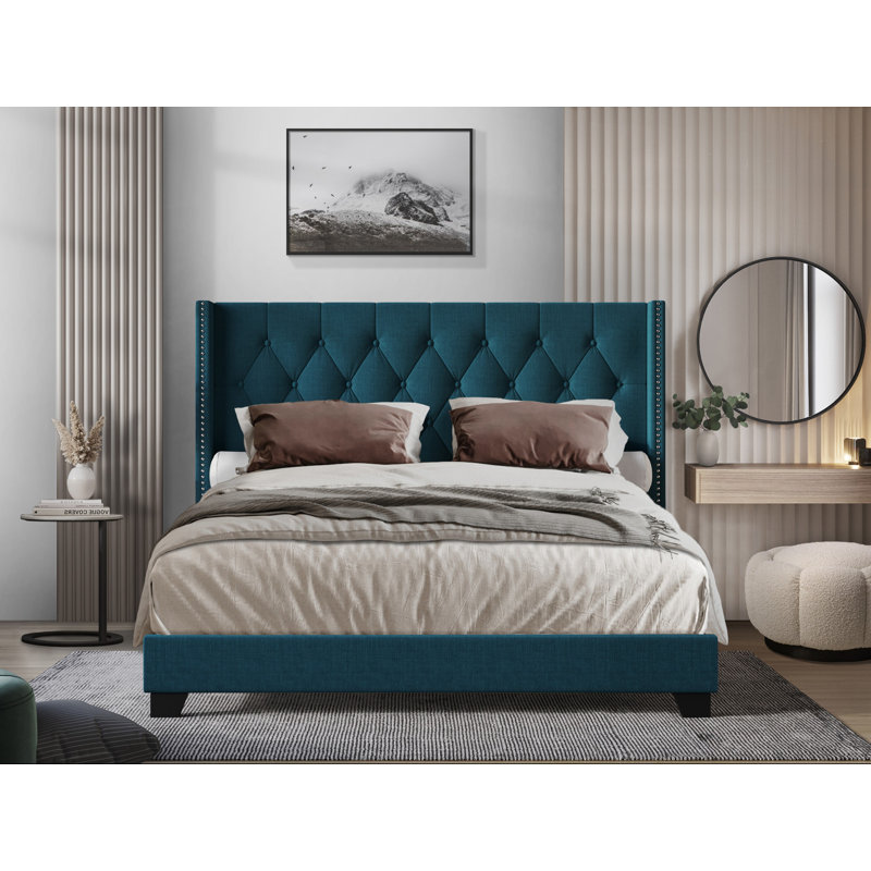Amberlee Upholstered Wingback Bed, Blue, King