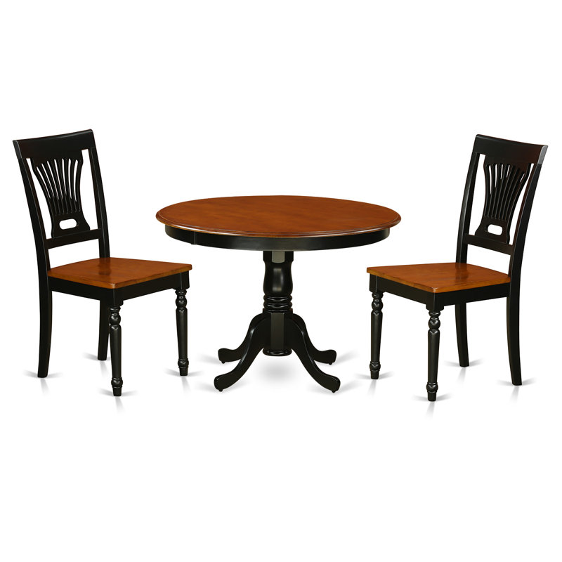 3 Piece Kitchen Table & Chairs Set Contains a Round Dining Table with Pedestal and 2 Dining Room Chairs, Black & Cherry