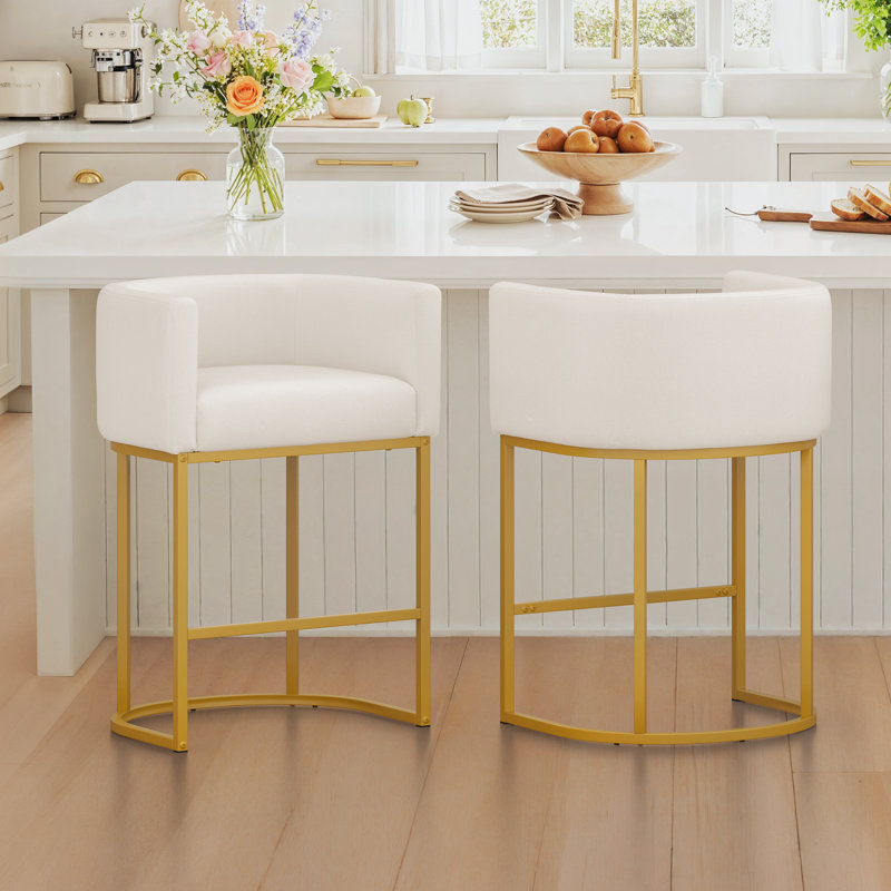Tabouret de comptoir moderne avec structure en métal, Beige / lin, Doré