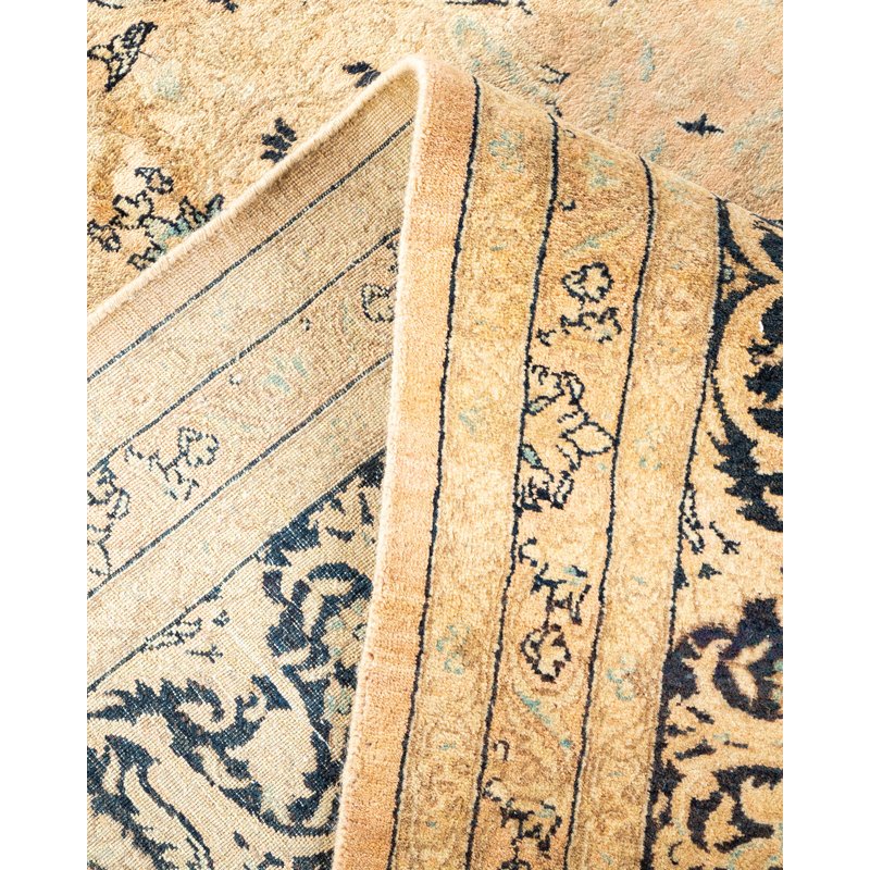 Tapis beige / bleu marine noué à la main de conception unique 8 pi x 10 pi 6 po Serrita