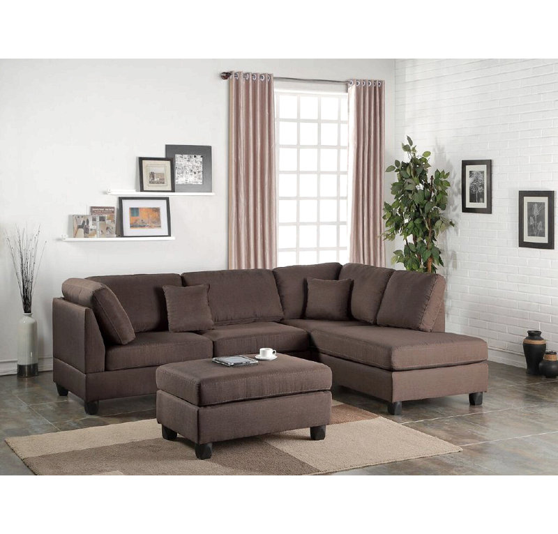 3 pièces Canapé modulaire avec coussins réversibles, Chocolat