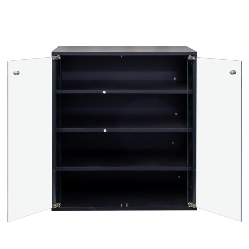 Shoe Box With Led & Tempered Glass Door - 4 Tier Stackable Wooden Storage For Sneakers Display Case Quality Bin, Black