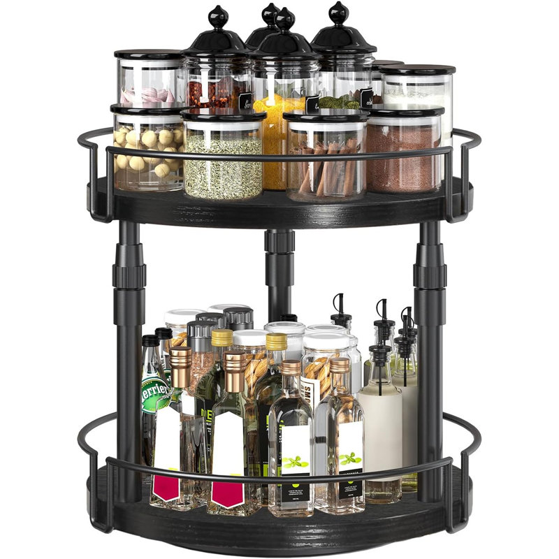 2-Tier Height Adjustable Rotating Spice Rack, Black