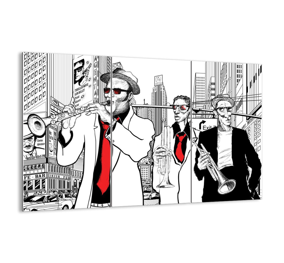 3-tlg. Glasbilder-Set - Grafikdruck â€žUrban Rhapsody in Black and Redâ€�