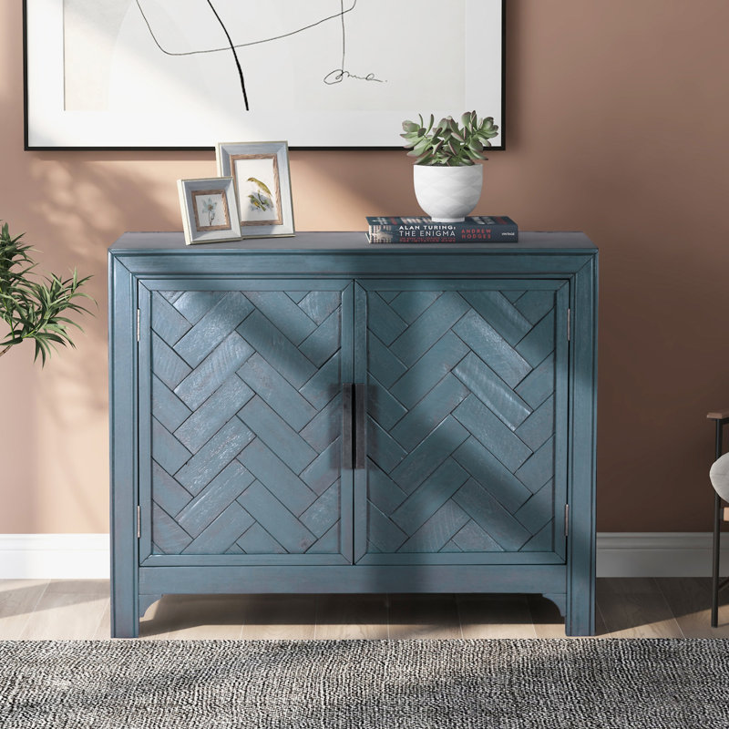 40'' Modern Cabinets With Unique Design Doors With 1 Adjustable Shelves, Antique Blue