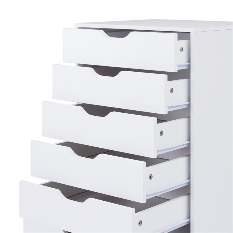 7-Drawer File Cabinet for Office Storage, File Cabinet on Wheels, Desk File Cabinet Unit, Wooden Office Drawer, White