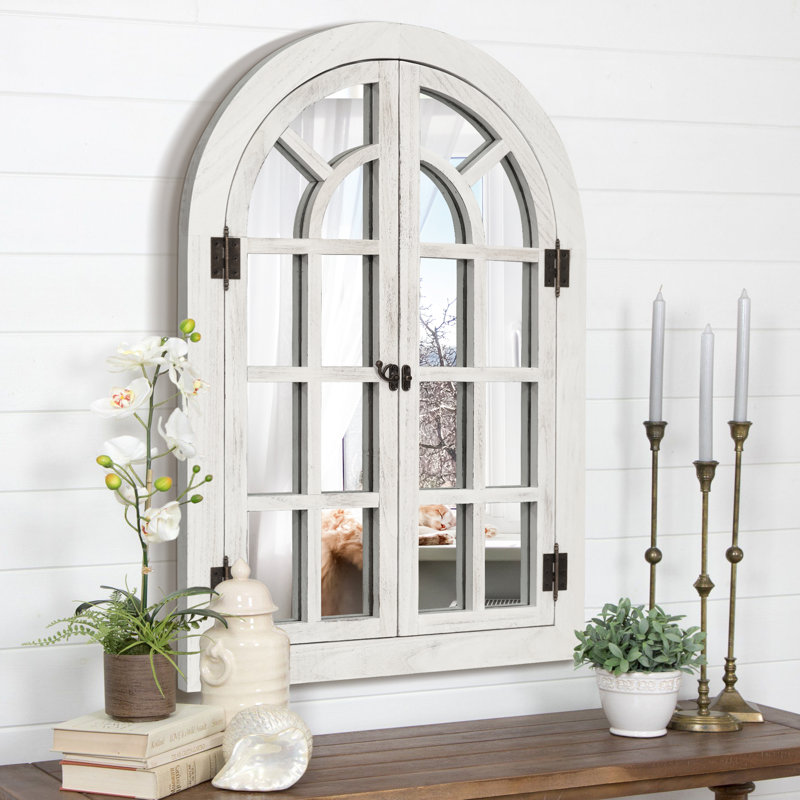 Paola Solid Wood Dome Mirror, 36" x 24", White