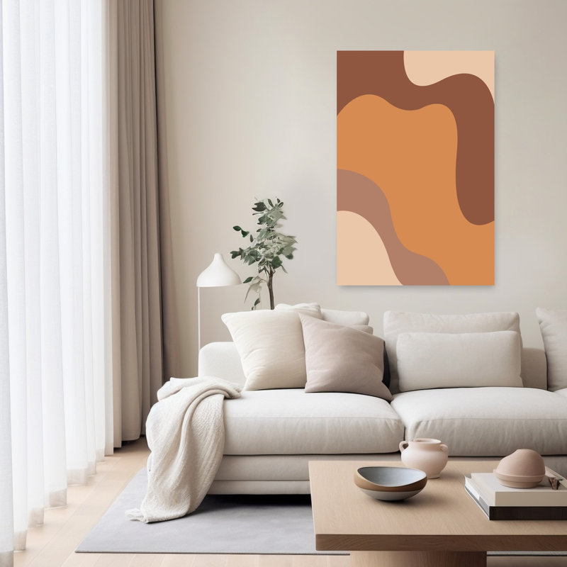 «Earthy Abstract Waves Abstract», impression murale minimaliste moderne, 60" H x 40" W