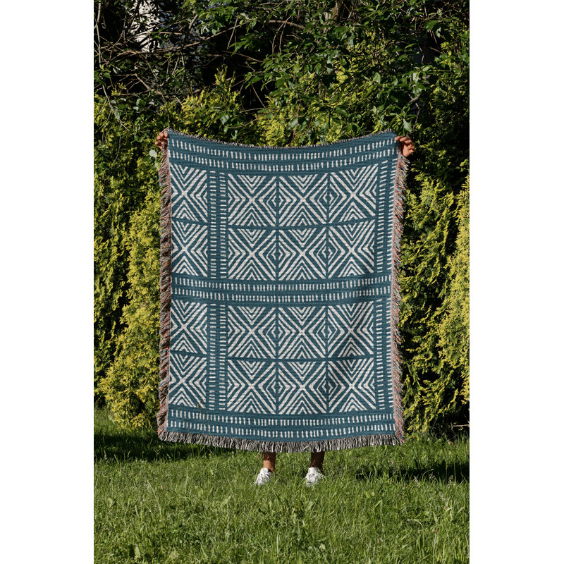 Jeté en coton Thora Tribal, Bleu sarcelle, 60 x 60
