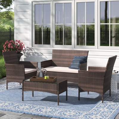Randlett 4-Piece Patio Furniture Sets All-Weather Rattan Chairs Wicker Set With Glass Coffee Table Outdoor Conversation Sets For Garden Balcony Porch Yard