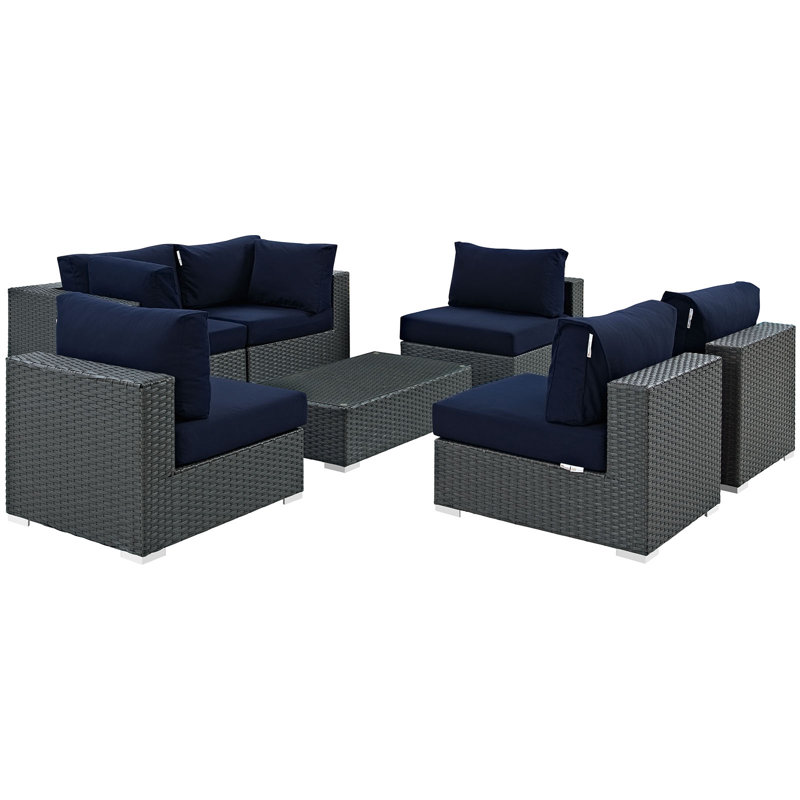 Ensemble modulaire d'extérieur 7 pièces Modway, Toile bleu marine Sunbrella®