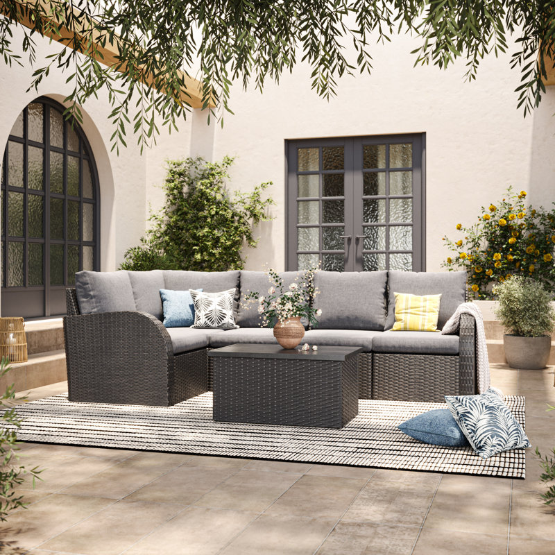 Mucklen Wicker 5 - Person Modular Patio Conversation Set with Cushions, Light Gray
