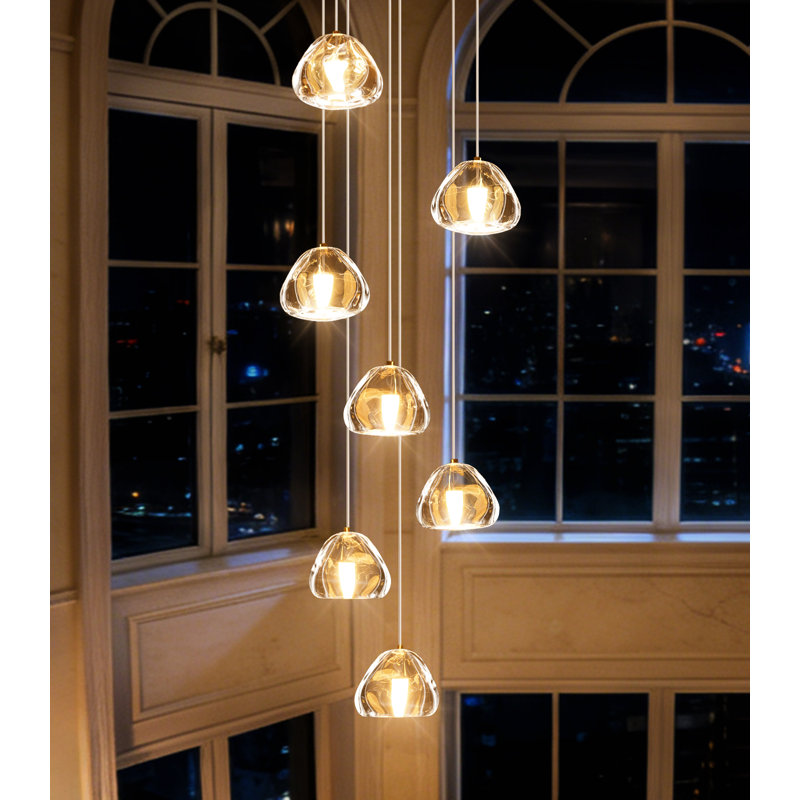 Lustre 7 lumières en cristal Glam Pendants, Doré