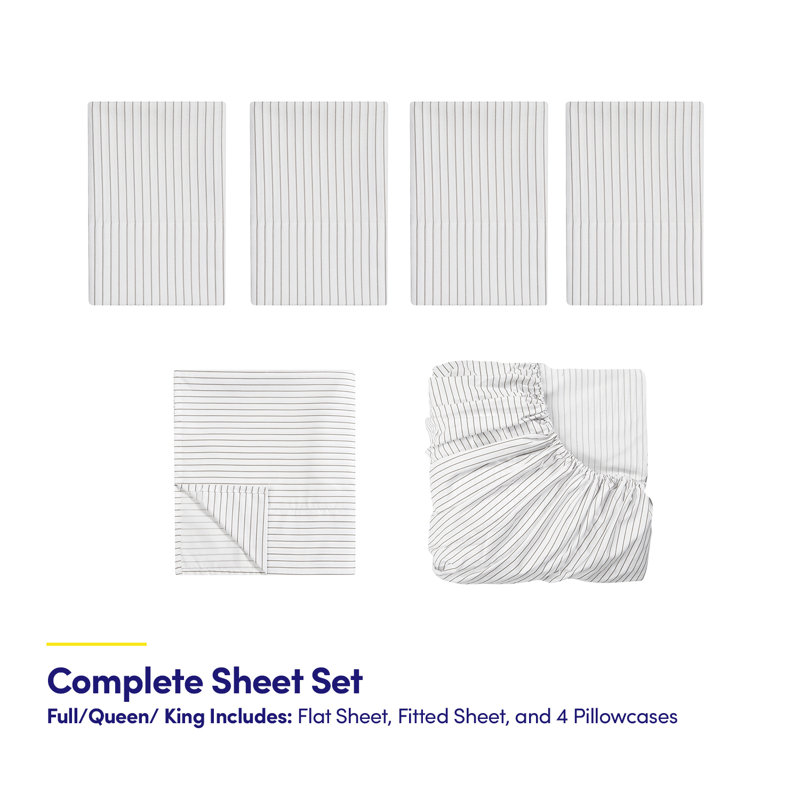 Ensemble de draps Loft, série Deluxe Soft 1500, double brossage en microfibre, Blanc à rayures fines