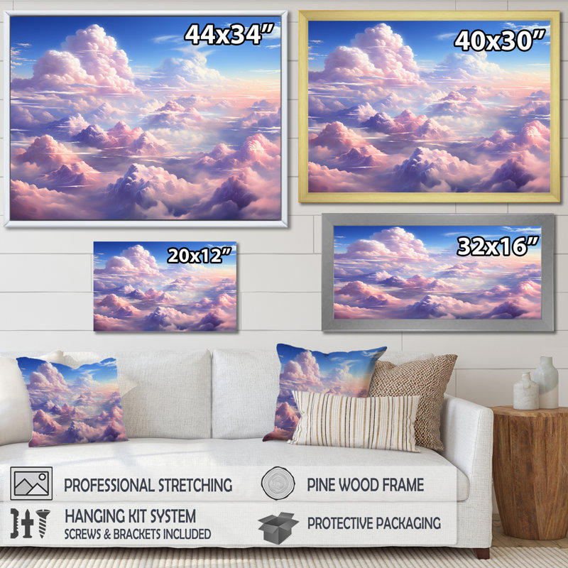 Kawaii Landscape Clouds I sur impression sur toile, Cadre photo argenté, H 30 po x l 40 po x P 1,5 po