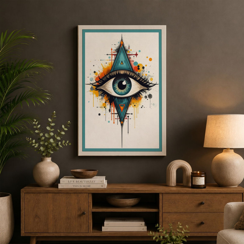 Sacred Eye Geometry Abstract - Wrapped Canvas, 30x20 - 76.2 x 50.8 cm, Cream Border