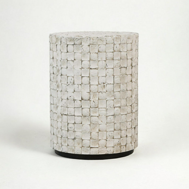 Table de bout cylindrique Cicenia, H 19,1 po x l 14,2 po x P 14,2 po, Plateau blanc / base noire