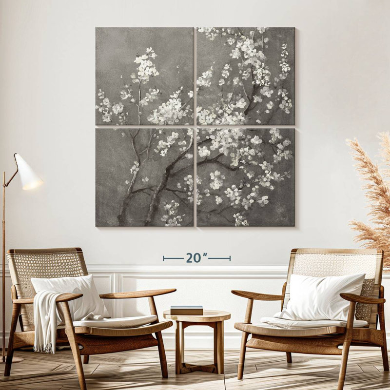 Harnek White Cherry Blossoms I On Grey, 57" H x 57" W