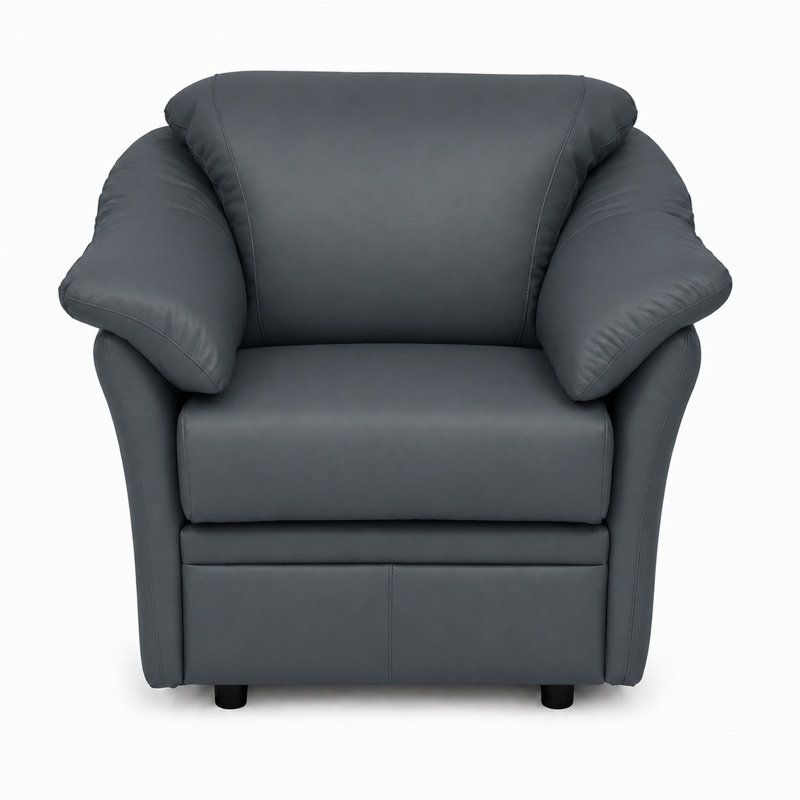 Chaise en cuir fleur Ramdev, Cuir véritable bleu, Chaise