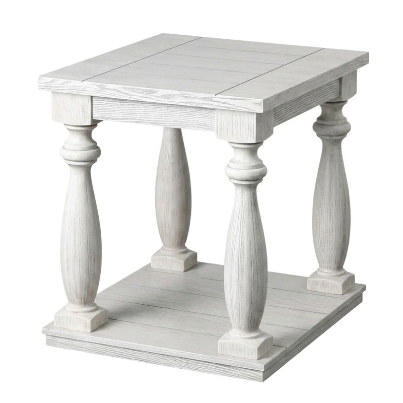 Travis 26 In. Antique White Rectangularwood End Table With Turned Legs And Display Shelf