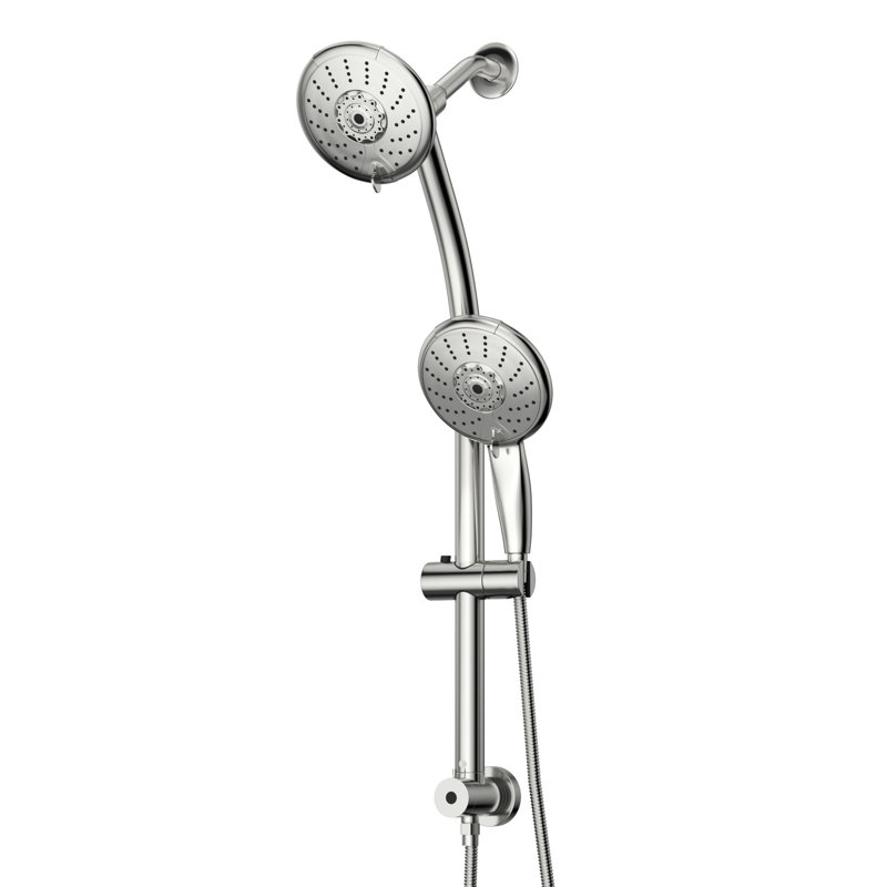Pomme de douche double de 5 pouces avec 5 réglages, débit d'eau réglable, fixation murale, facile à nettoyer