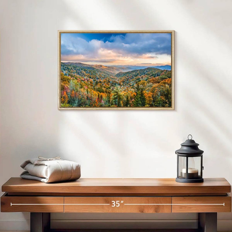Smoky Mountains at Fall, 19 po x 13 po, Cadre flottant en bois naturel