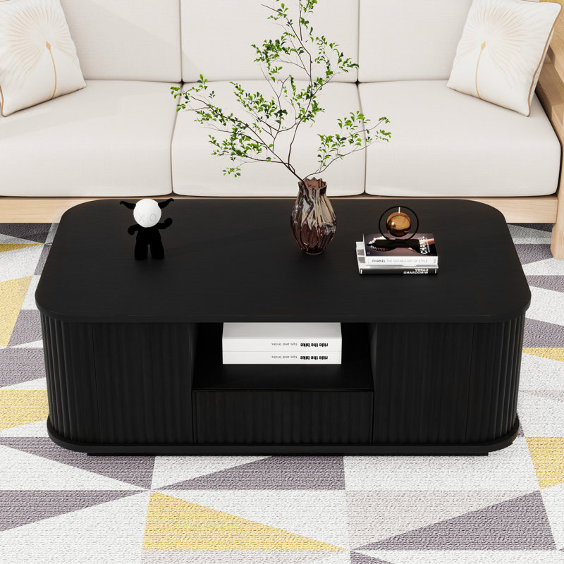 Table basse avec tiroirs et rangement caché, Noir