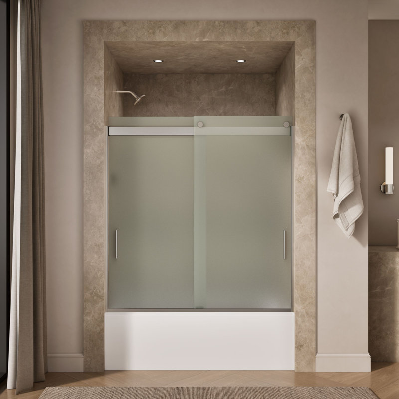 Levity 59.62" x 62" Bypass Bath Door with CleanCoat Technology, Matte Nickel, Frosted