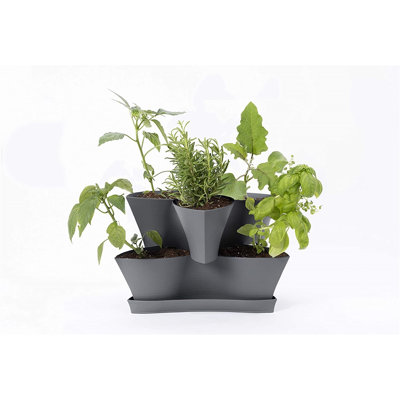Bloem Collins modulaire 2 niveaux multi-niveau vertical plante à fleurs, gris anthracite