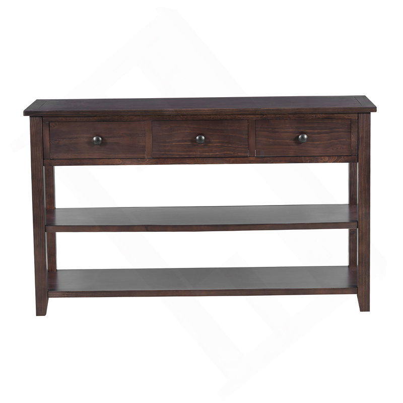 Console rétro avec deux tablettes ouvertes, structure en bois de pin massif