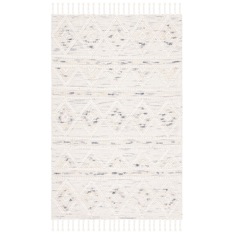 Tapis géométrique en laine / jute / coton tissé à la main Natura en ivoire / gris, Rectangle 4 pi x 6 pi