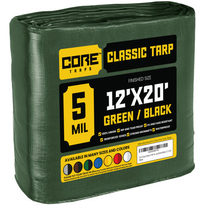 Classic 5 Mil 12' X 20', Green, Tarpaulin Cover, Waterproof, UV Resistant, Rip and Tear Proof, Poly Tarp with Reinforced Edges for Roof, Patio, Pool Cover, Boat