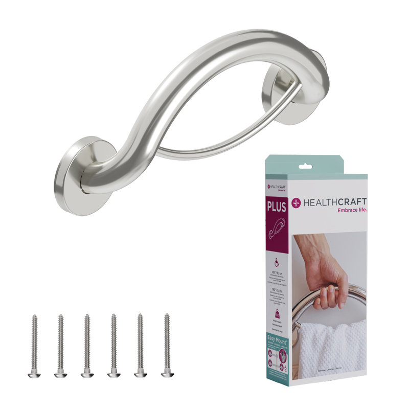 PLUS Towel Ring 14.5", Grab Bar Designed For Bathroom Safety (500 lb Capacity), Brushed Stainless