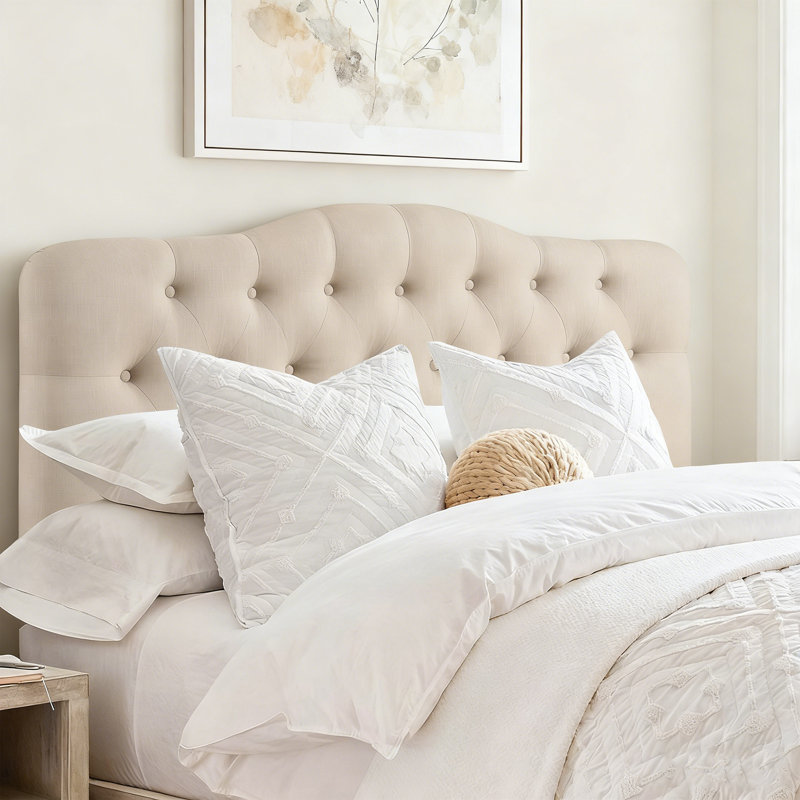 Tête de lit tapissier en lin à hauteur réglable moderne, Grand, Beige